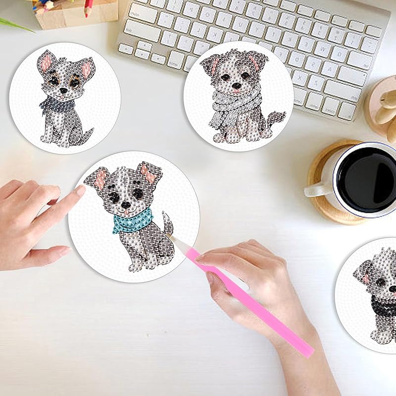 JISHSHAY набор из 4 подставок с бриллиантами для собак, бусины для собак, 5D, набор для рукоделия в виде животных, милый, сделай сам, детский, популярный набор для начинающих, полностью наклеенный, практичный и