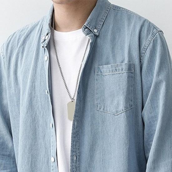 Мужская хлопковая джинсовая рубашка с длинным рукавом, повседневная рубашка с лацканами, однотонная, свободная