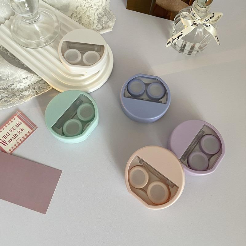 Candy Color Contact Lenses Box Solid Color Portable Contact Lens Case with Tweezer Suction Stick Set for Travel Kit Holder
