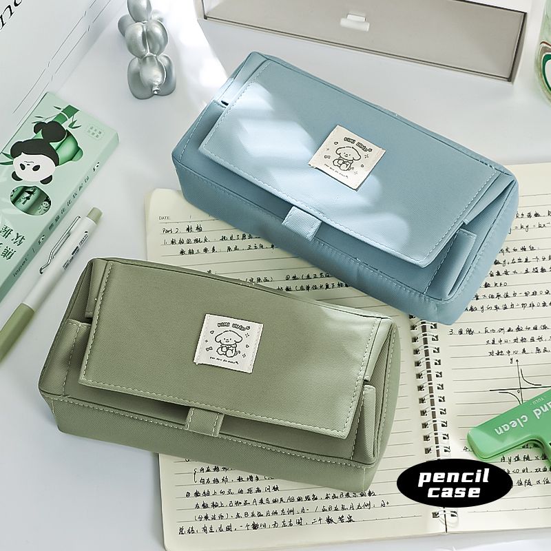 Open Pencil Bag Large Pen Case Cartoon Dog Stationery Holder Storage Pouch For School