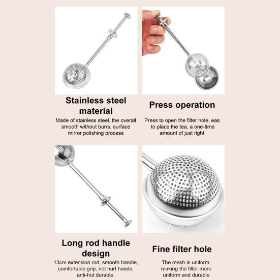 2Pcs Tea Strainer Infuser Stainless Steel Fine Mesh Ball for Loose Leaf Tea Easy Clean Tea Infuser Baking Supplies Sugar Flour Duster