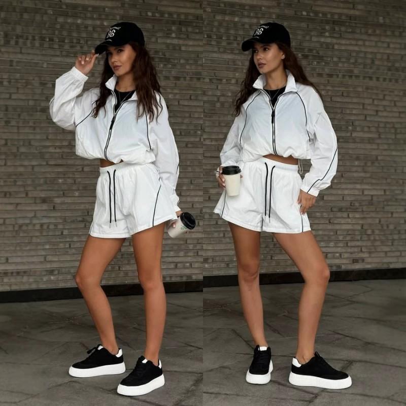 Womens Striped Long Sleeve Zip-Up Cardigan Tie-Waist Shorts Set Casual Outfit