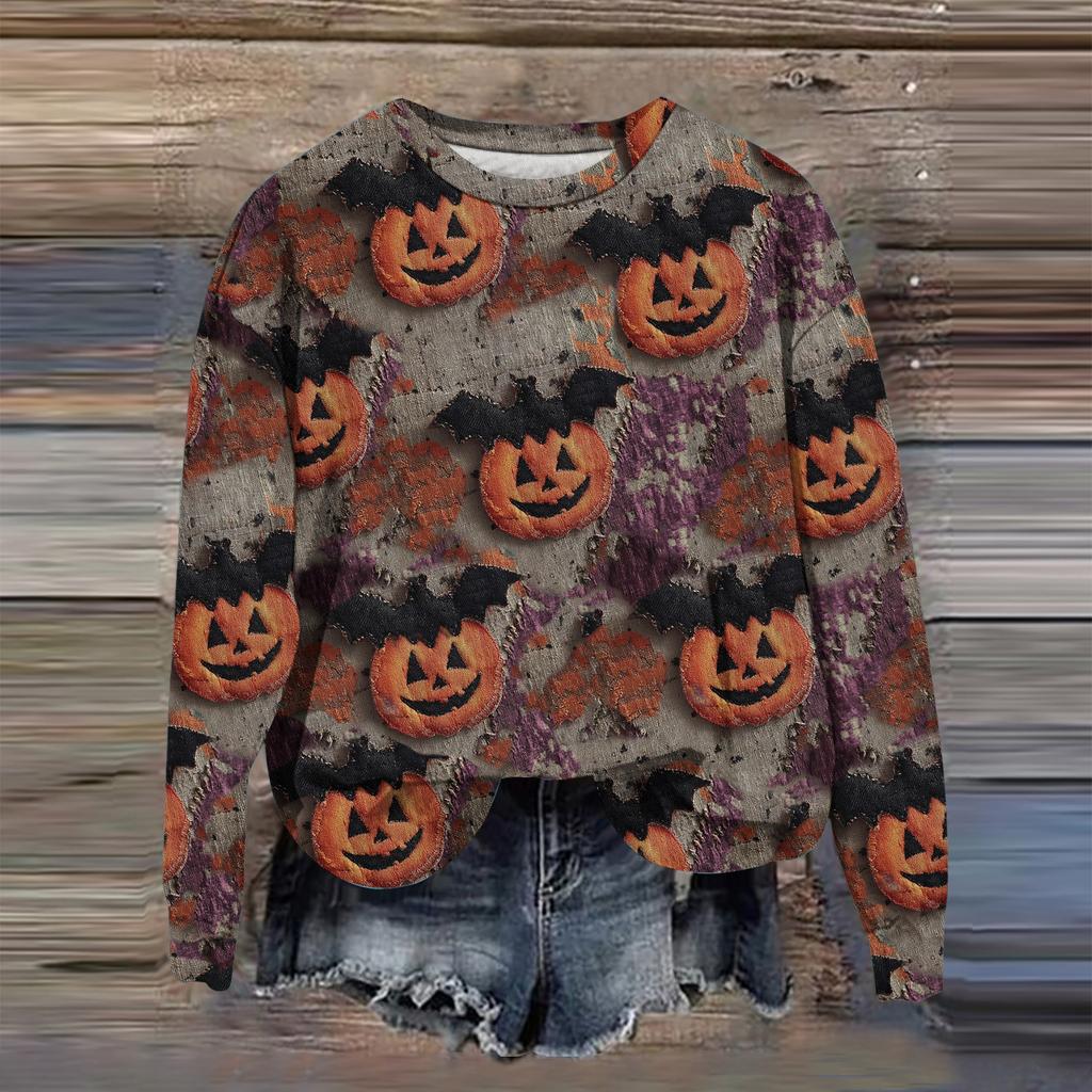 Women's Fashion Printed Long Sleeve Loose Round Neck Sweatshirt Top Fall