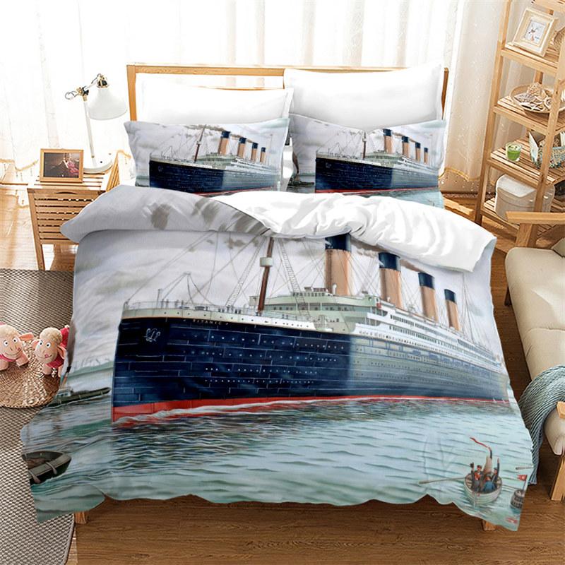 Vintage Pirate Sailboat Duvet Cover Nautical Ocean Theme Bedding Set Microfiber Diablo Style Comforter Cover King For Boys Teens