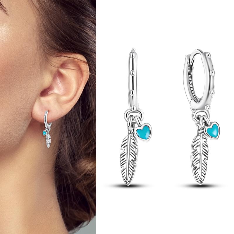 Серьги-гвоздики из натурального серебра S925 с перьями любви, оригинальные подвески-кольца для женщин и девочек, серьги-гвоздики, ювелирные изделия, подарки