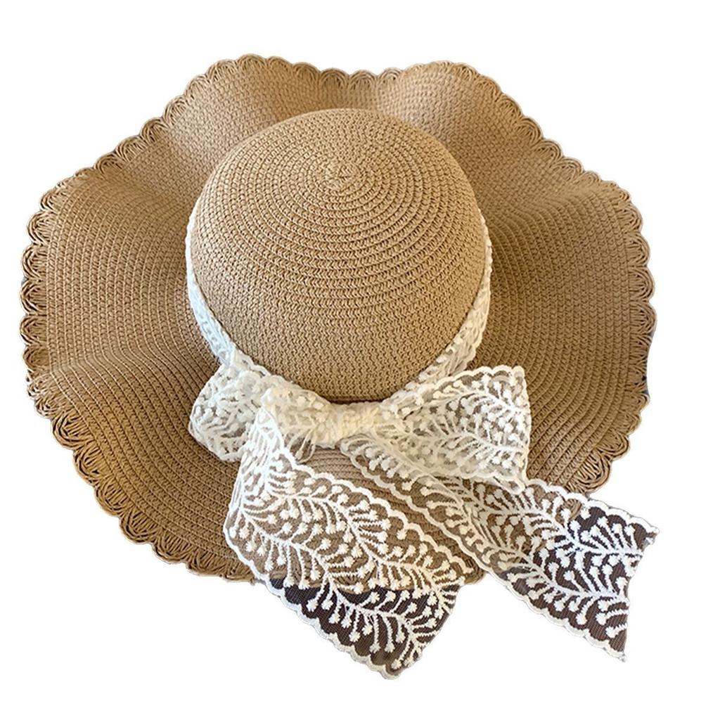 Wave Edge Lace Straw Hat Women's Summer Seaside Beach Shade Sunscreen Hat Woven Big Brim Fashion Hat