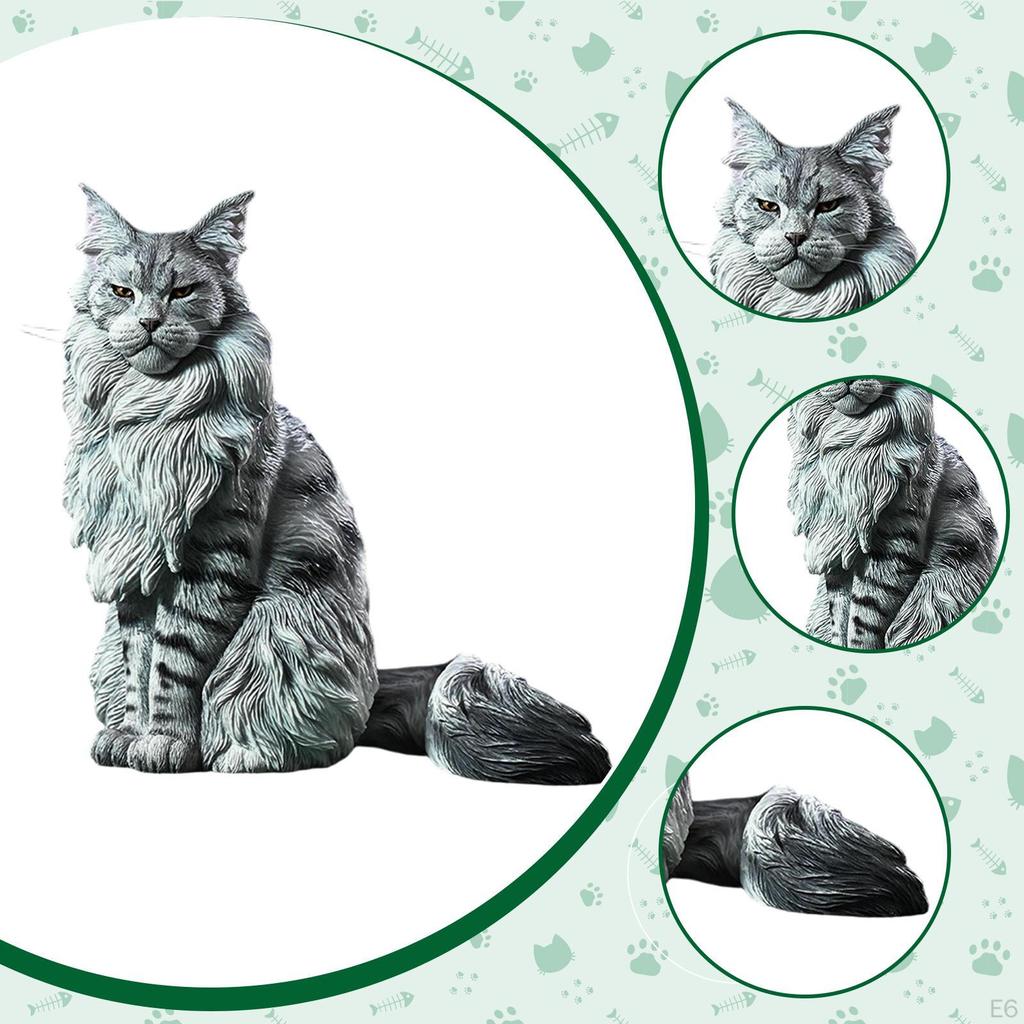 Фигурка кота мейн-куна, украшение для газона, компактная реалистичная скульптура, смола, статуя животного для двора