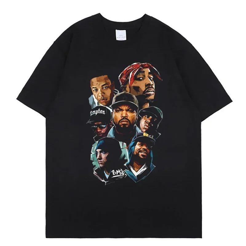 Rapper Tupac Tops Hip Hop Streetwear Vintage Y2k Tops Fashion Tshirt Print T Shirt Unisex Harajuku Casual Loose Tees Unisex