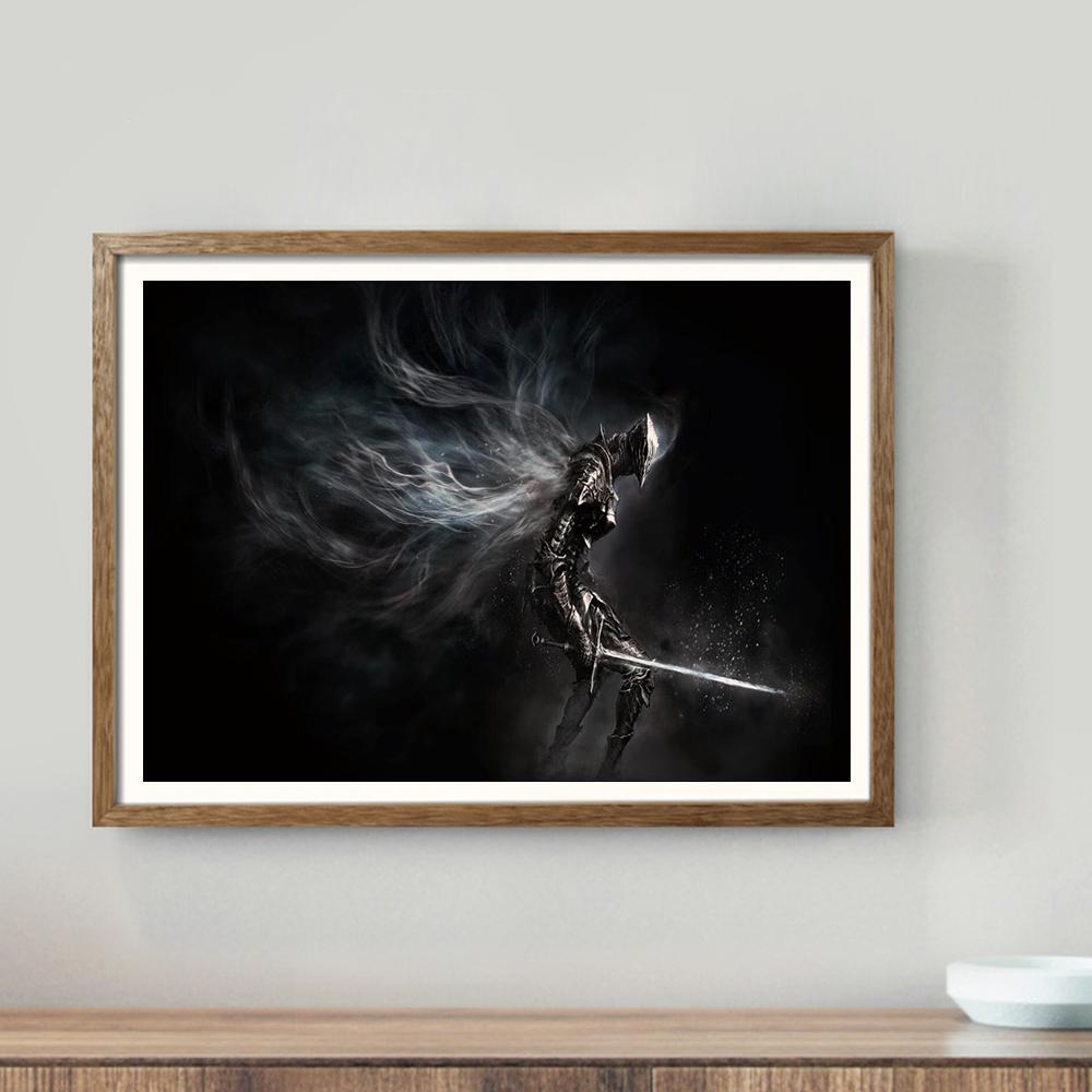 Черная душа Темный самурай Черный фон Абстрактное искусство Холст Картина Винтаж Портрет Сюрреализм Плакаты Печать Гостиная Домашний декор стен Фотографии