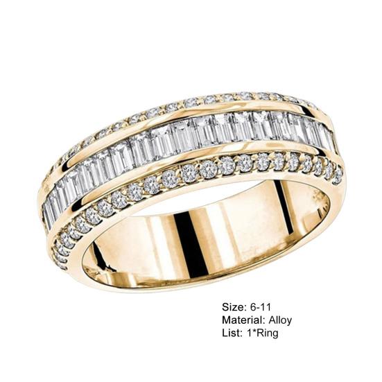 Женское кольцо, простое симметричное сверкающее трехстрочное кольцо со стразами, свадебные украшения