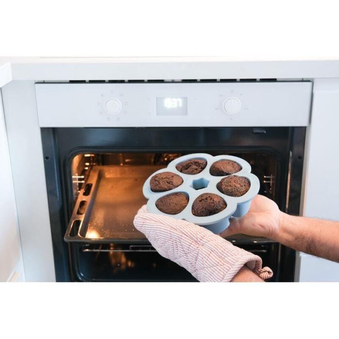 BEABA Multiportions en silicone de qualité premium, résistance thermique, couvercle hermétique, Fabriqué en Italie, 6x150 ml bleu