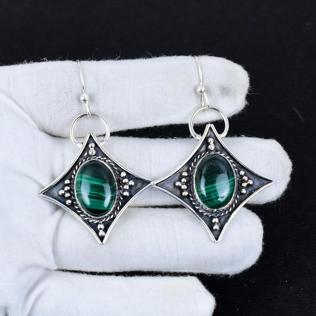 Серьги из натурального малахита, старинные серьги из стерлингового серебра 925 пробы, серьги-подвески из серебра в стиле бохо, подарки на день рождения, подарки для нее