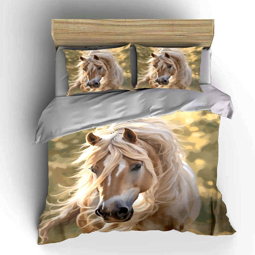 "Horse Theme Decorative Art Set" Bedding Set with 1 Duvet Cover 2 Pillowcases Single Double King Queen, Gift