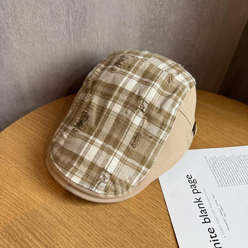 Retro Plaid Patchwork Newsboy Cap For Women Spring Summer Fashion Sun Protection