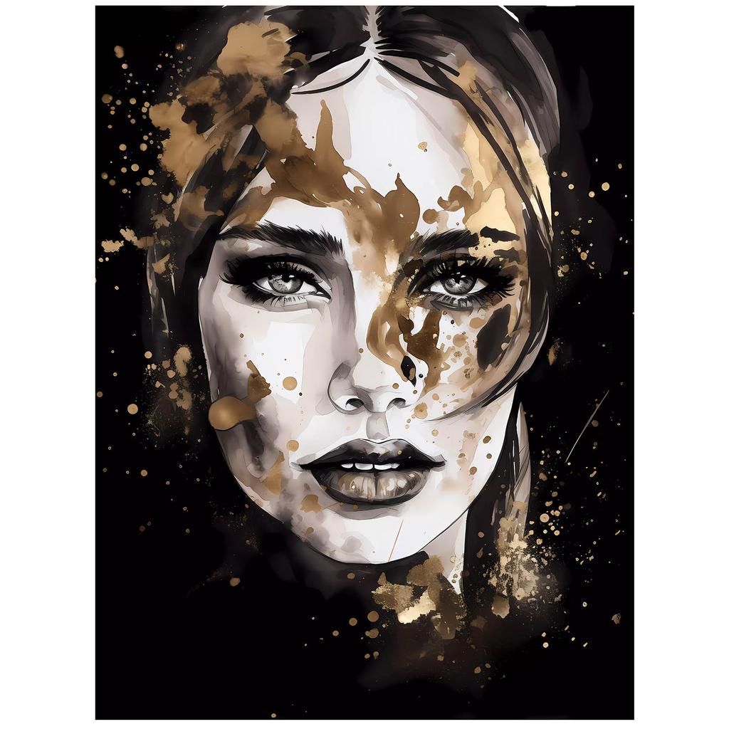 Face of a Woman In Black and Gold Face of a Woman In Black and Gold, 50X70 Cm, Unframed, Premium Canvas On Stretcher