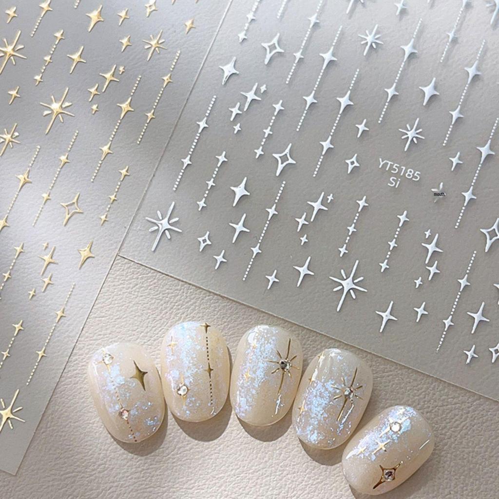 3D Starburst & Moon Embossed Nail Art Stickers - Fairy Stars, French Style