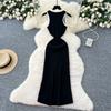 Summer Women Casual V-neck Sleeveless Single Breasted Knitted Sweater Long Midi Dresses