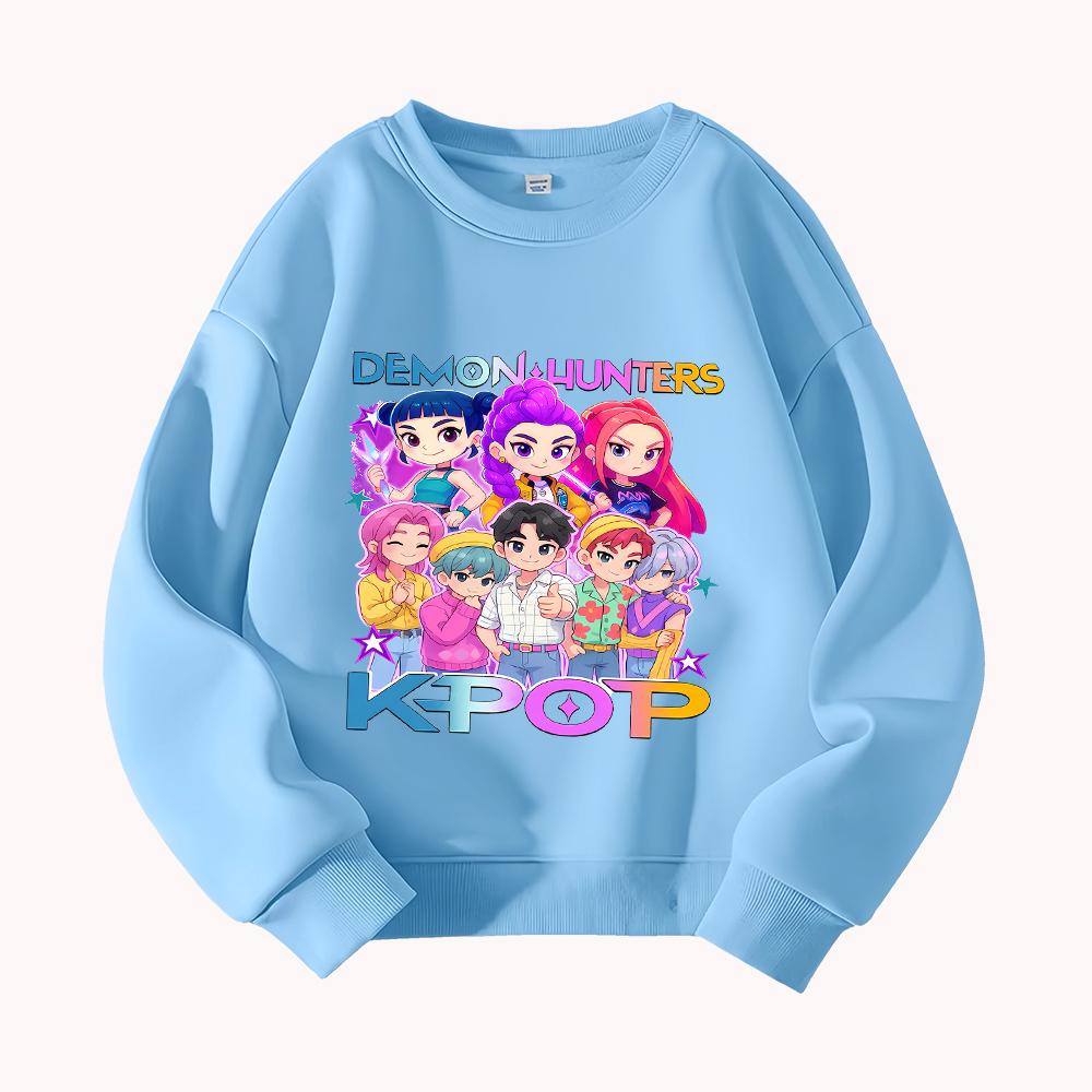 Свитшот с графическим принтом «Охотники на демонов K-pop» с круглым вырезом для мужчин, женщин, подростков, повседневный модный пуловер с длинным рукавом
