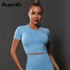 Auroth Seamless Yoga Shirt Women Fitness Short Sleeve Crop Top Slim Workout Running T Shirts