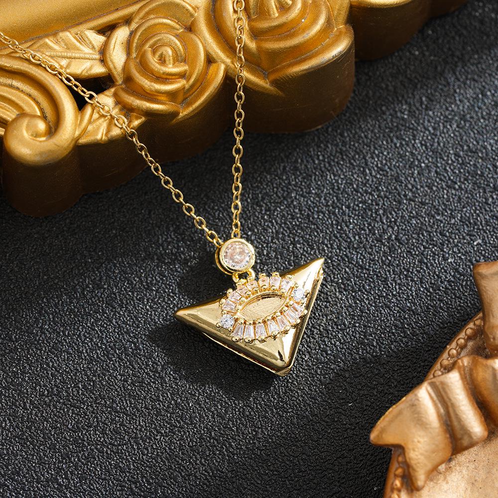 Titanium Steel Two-Tone Triangle Eye Pendant Necklace for Women