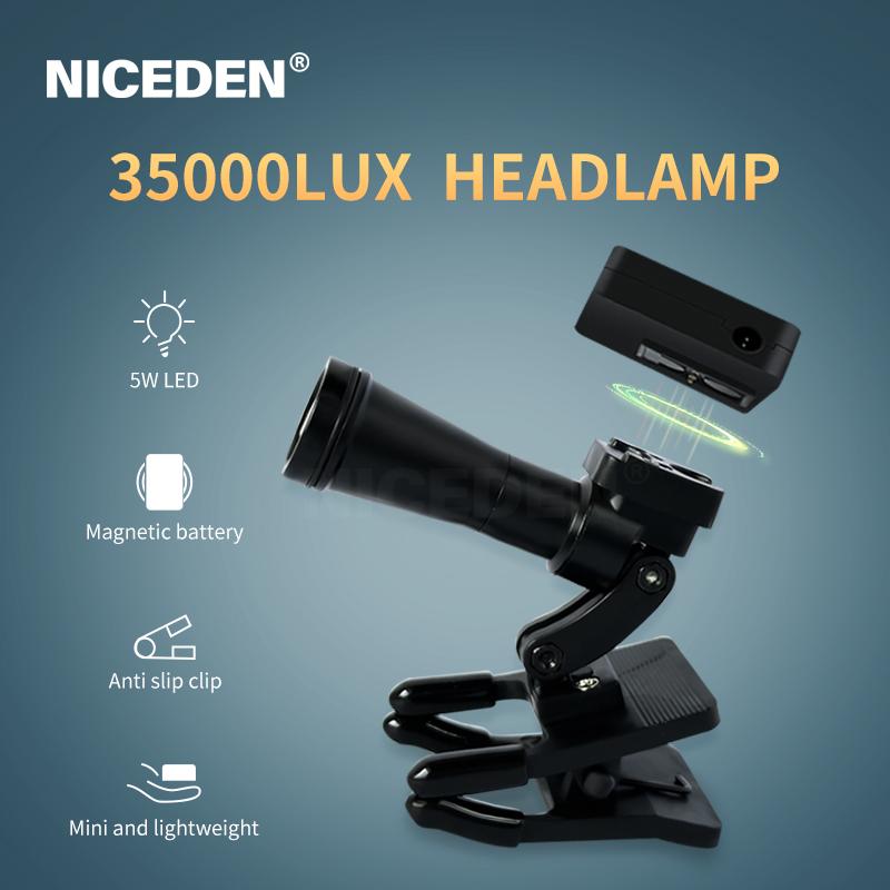 NICEDEN 2025 хит продаж стоматологический налобный светильник 5 Вт с супер мощным прожектором 35000 люкс прозрачный и чистый