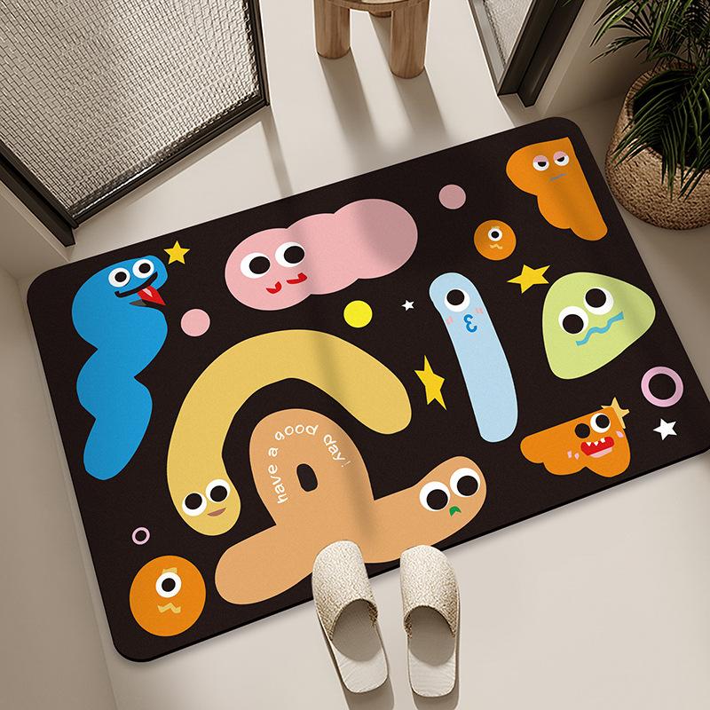 Diatom Mud Floor Mat Bathroom Water Absorption Quick-drying Foot Pad Cartoon Black Cat Dirty-resistant Anti-slip Pad Household Bathroom Entrance Mat