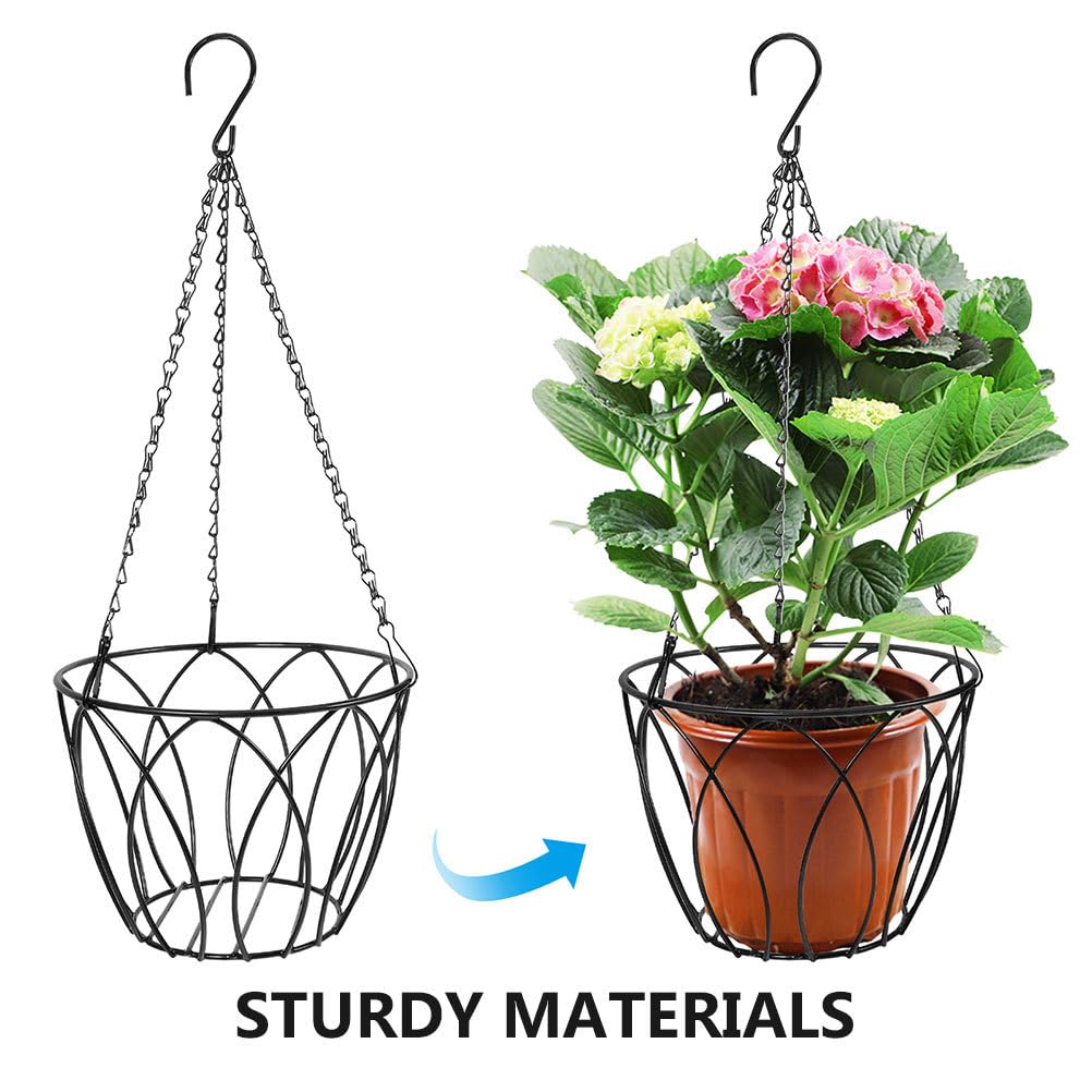 Iplusmile Planter Hanger Hanging Stand Wrought Iron Wire Flower Pot for Outdoor Plants Planter Shelf with Hooks Houseplant Hanging Plant Holder