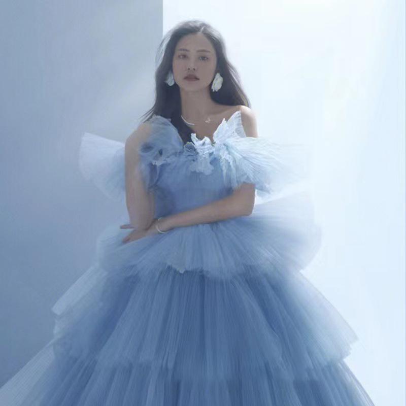 Платье свадебное с открытыми плечами 2025 новая одежда свадебное платье для пары цветная пряжа Мори вечернее платье