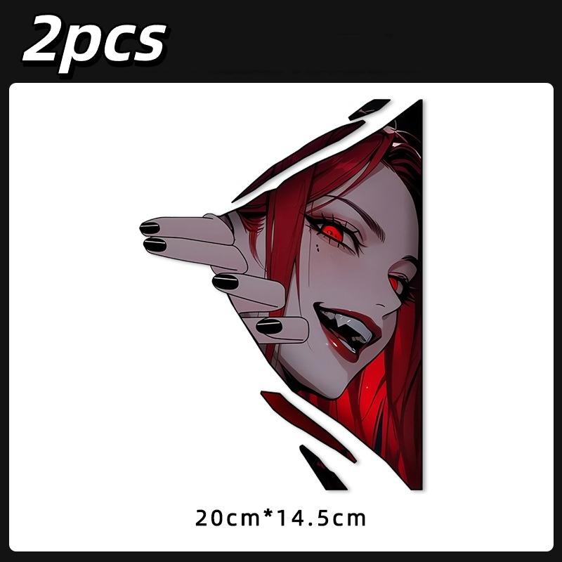 2Pcs PVC Waterproof JDM Anime Girl Eye Car Decal Creative Cartoon Sticker for Auto Side Mirror Decor