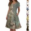Women's Summer Casual Print V-Neck Short Sleeve Dress With Pockets