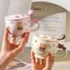 Мультяшная керамическая чашка с медведем, Высокоценная чашка для завтрака с овсянкой, Парная чашка для пары, Маленькая высокая кружка с крышкой и ложкой.