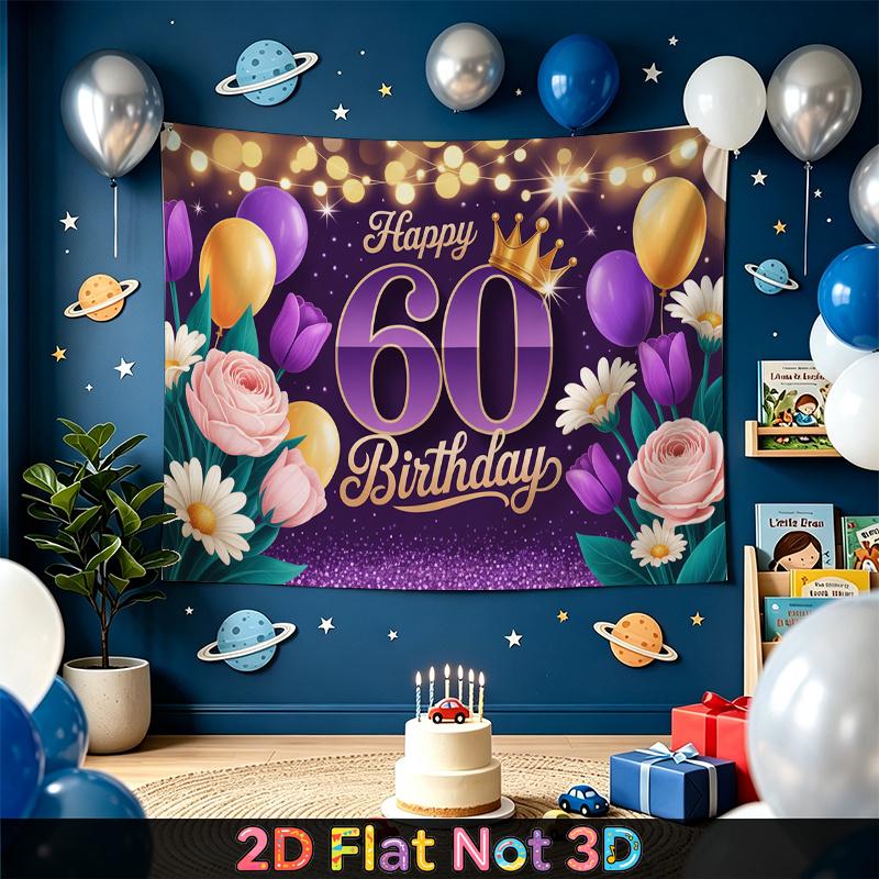 Party Backdrop Birthday Floral Purple 60Th Photo Booth Background Front Door Decor