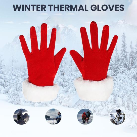 Перчатки Деда Мороза Рождественские Красные Перчатки с Белыми Пушистыми Манжетами Зимние Теплые Перчатки с Полными Пальцами для Рождественской Вечеринки Аксессуары для Костюма