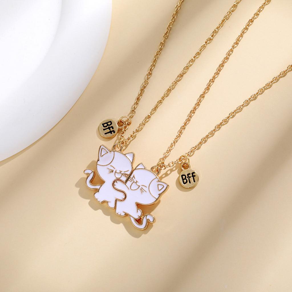 Pack of 2 Friendship Necklaces Cats Pendants Necklace Adjustable Chain Necklace Alloy Texture Neck Jewelry for Daily