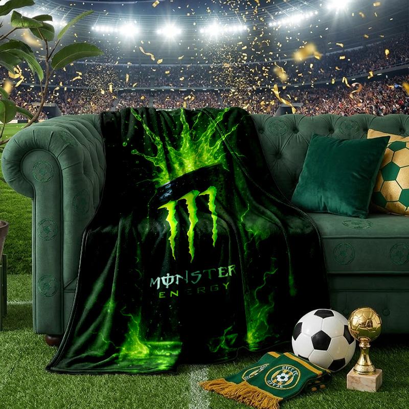 Monster Drink Throws Blanket Flannel Blankets Plush for Couch Bed Gifts for Men Women Travel picnic blanket Christmas fan gifts