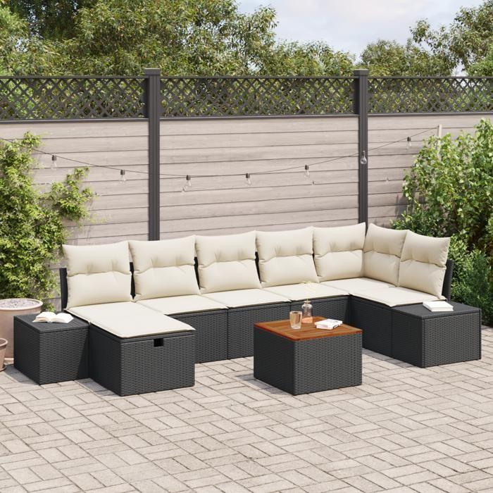 VidaXL Set de canapé de jardin 8 pièces avec coussins Noir Poly Rattan 3359600