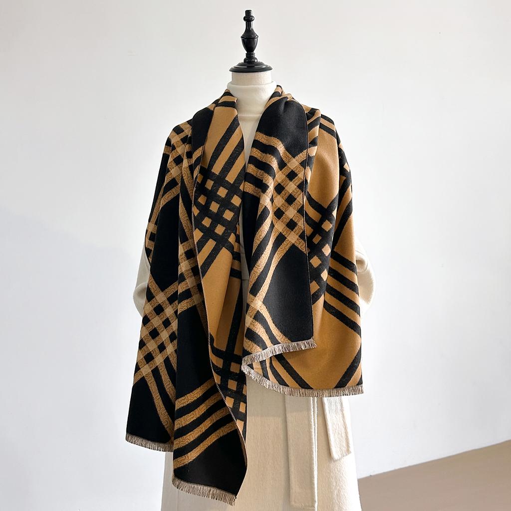 Новый бренд Элегантный двухсторонний шарф Мягкий Теплый Бахрома Пашмина Шаль Осень и Зима Уличный Защита от Холода Ветрозащитный Плед