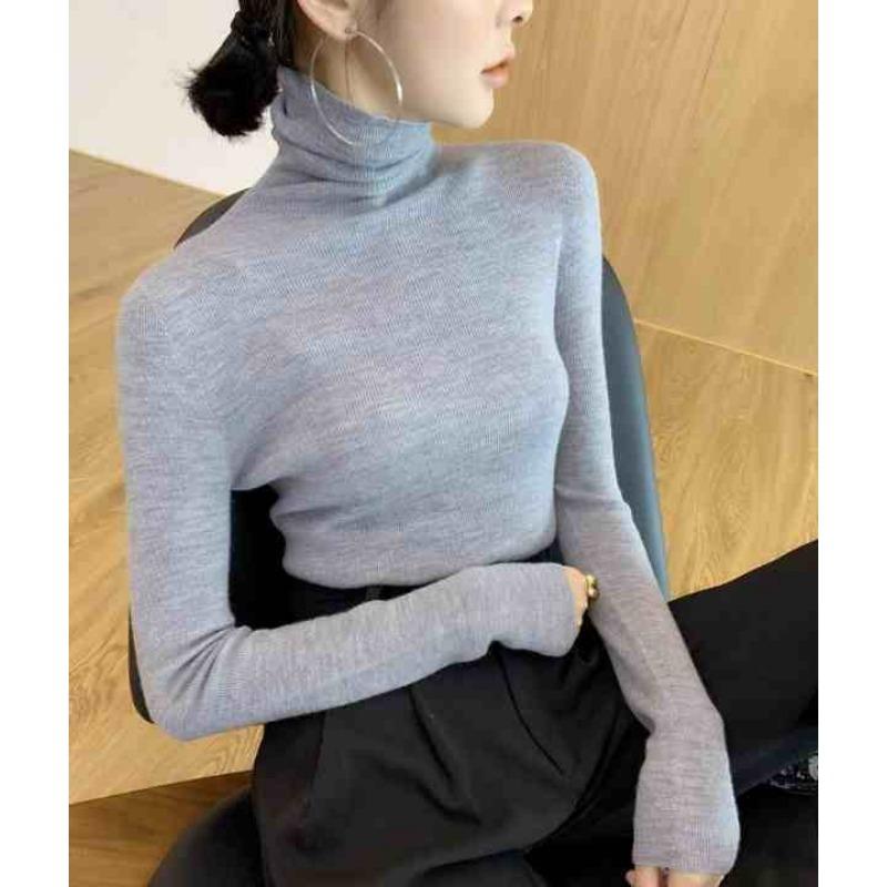 Модная женская водолазка, трикотажная нижняя рубашка, осень и зима, повседневный тонкий пуловер, свитер внутри, элегантный однотонный простой базовый топ 2507