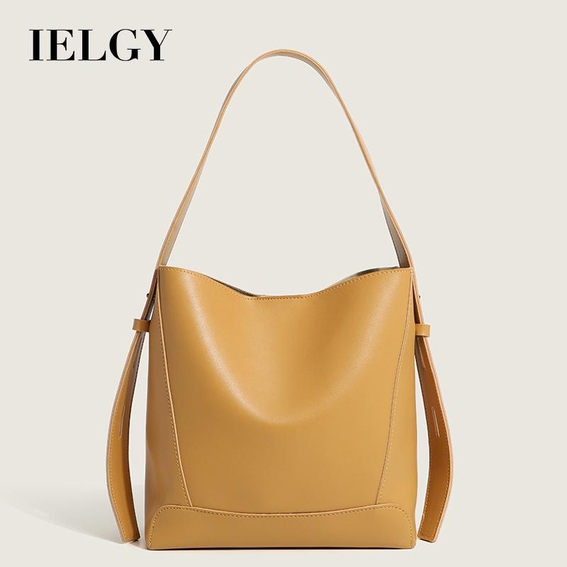 IELGY Women's Simple Solid Color Commuter Underarm Shoulder Bucket Bag, Versatile Large-capacity Tote Bag