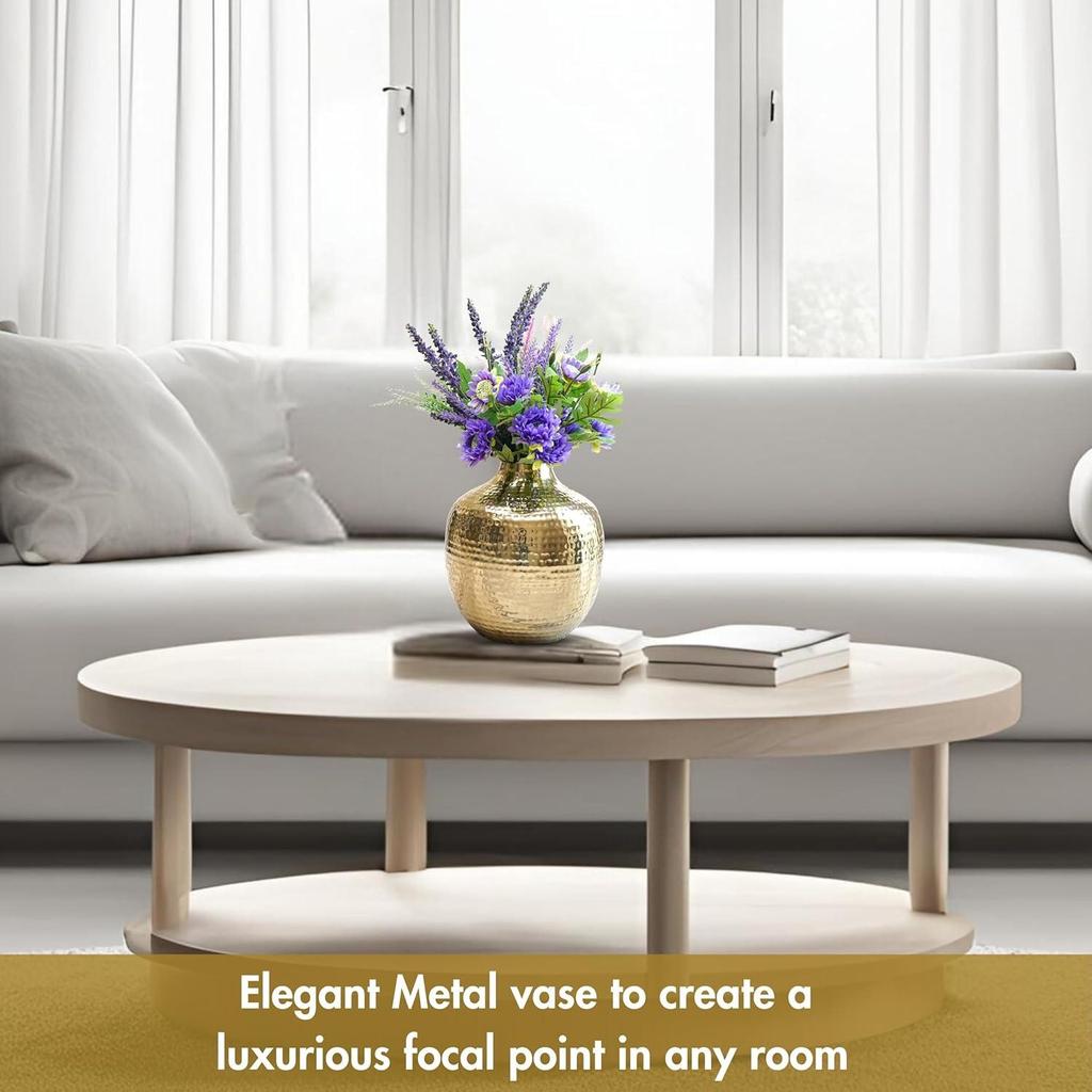 Metal Hammered Bud Round Shape Vase for Home Decor Decoratives for Indoor Outdoor Living Room Balcony