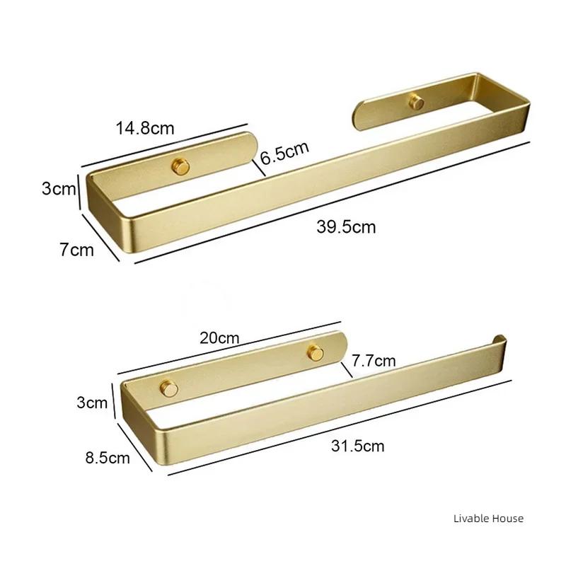 Towel Holder Bathroom Rack Bar Golden Kitchen Roll Paper Hand Towel Hanger Self Towel Hanger Self Storage Shelf Punching