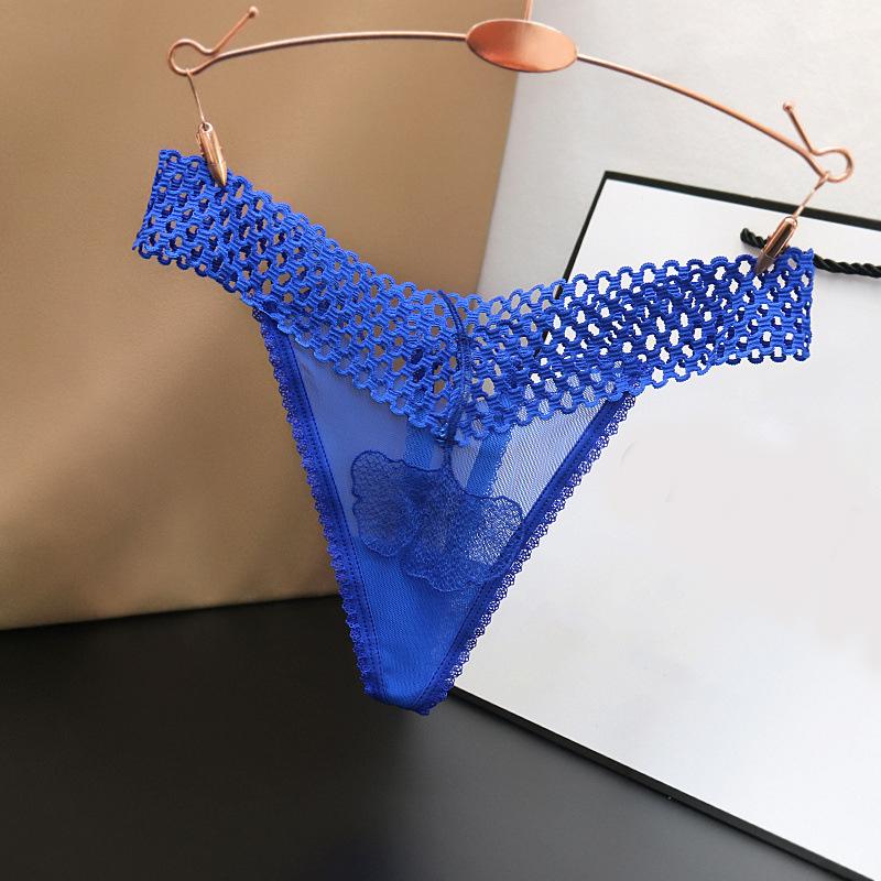 Women Sexy Perspective Ginkgo Leaf Texture Hollow Panties Female Low Waist Pop Pure Color Thong