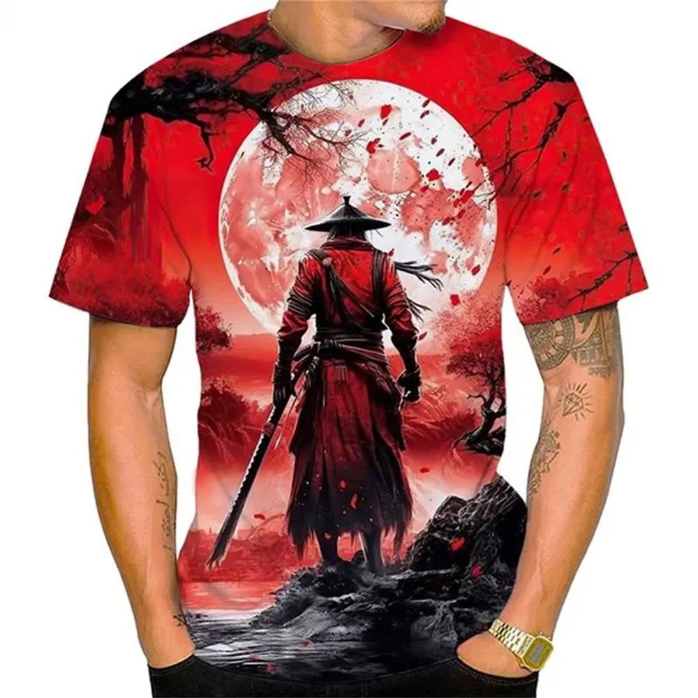 3D Printed Japan Samurai T Shirt For Men Personality Pattern T-Shirts Summer Fashion O-Neck Street Loose Tops Short Sleeve Tees