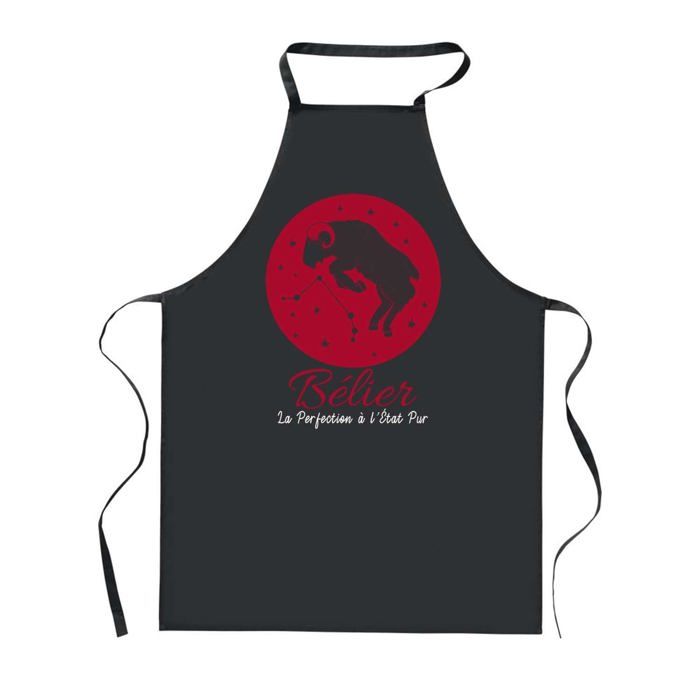 Tablier de cuisine - PLANETEE - Bélier - Noir - 90x60 cm - Impression française durable