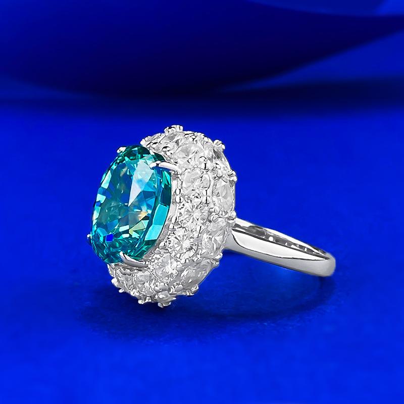 Роскошный набор с бриллиантами 10 * 12 Па Зеленый фон Кольцо Ледяной цветок Женщина Богатая женщина