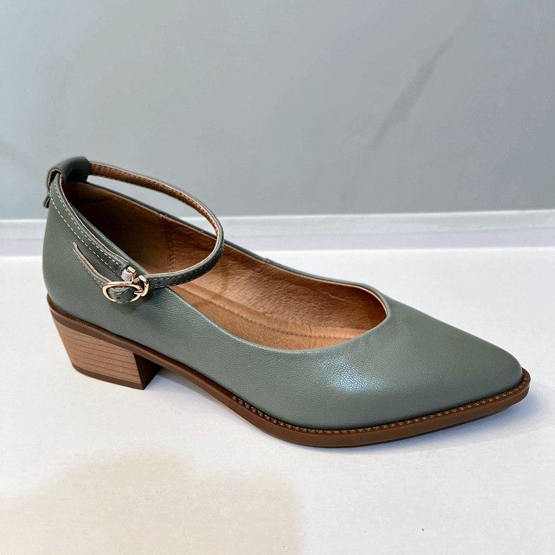 Krazing Pot Летняя обувь на высоком толстом каблуке из овчины с острым носком, женские неглубокие туфли Мэри Джейн с ремешками на щиколотке