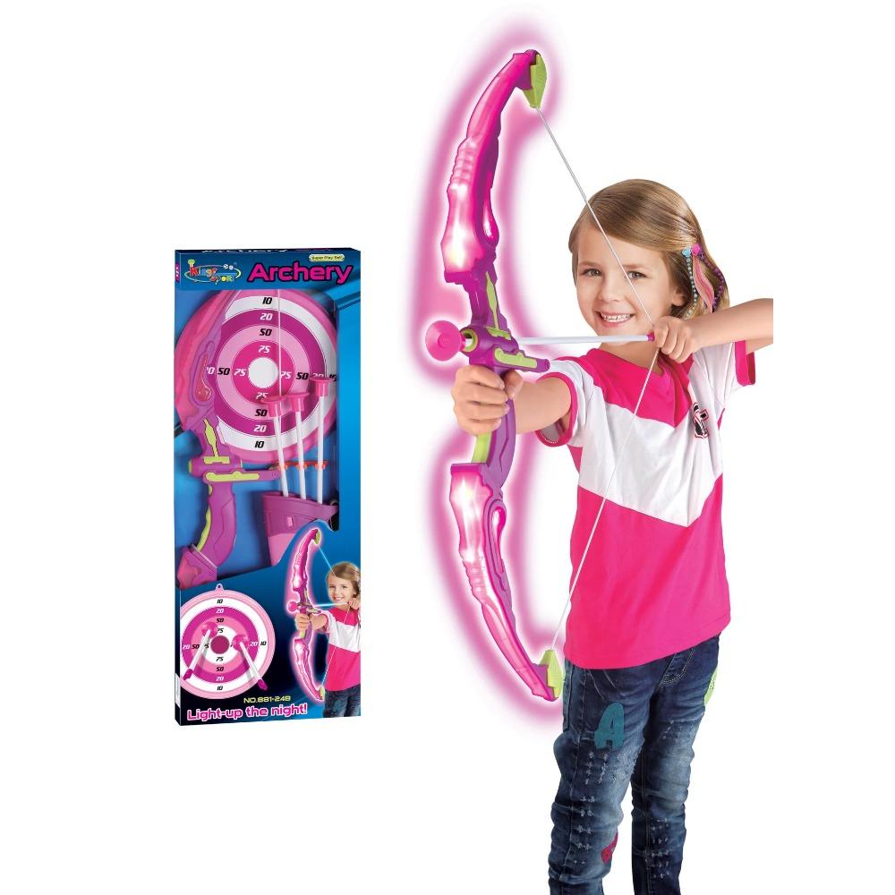 Kids Shooting Set Bow and Arrow Set with Flashing Pink LED Lights Arrow Rack Target and Quiver Hunting Chain for Boys Girls