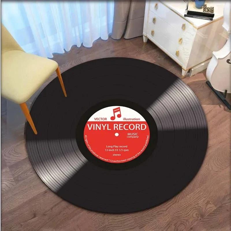Круглый ковер с узором в виде CD с музыкой Ретро напольный коврик Декоративный для гостиной и спальни Противоскользящий коврик для отдыха Модная зональная ковровая дорожка