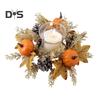 Thanksgiving Artificial Wreath Candle Ring Maple Leaf Pumpkin Pinecone Candle Holder Garland Harvest Festival Table Centerpiece Decoration