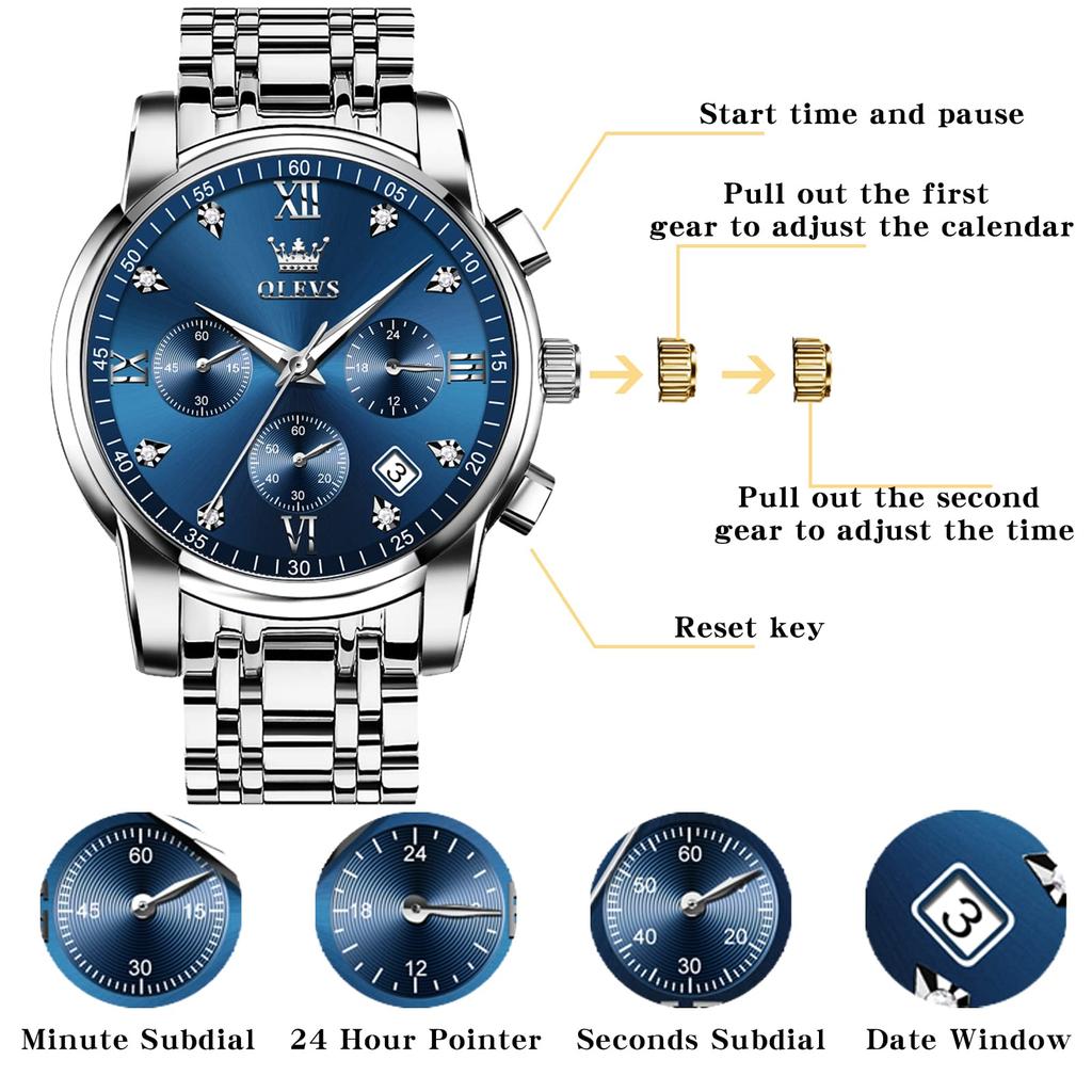 Multifunctional Watch for Fashion Quartz Arm Business Metal Cool Gift Watch for Men Men, Watch, Men's Analog, Waterproof, Watch, Band, Blue, Men's